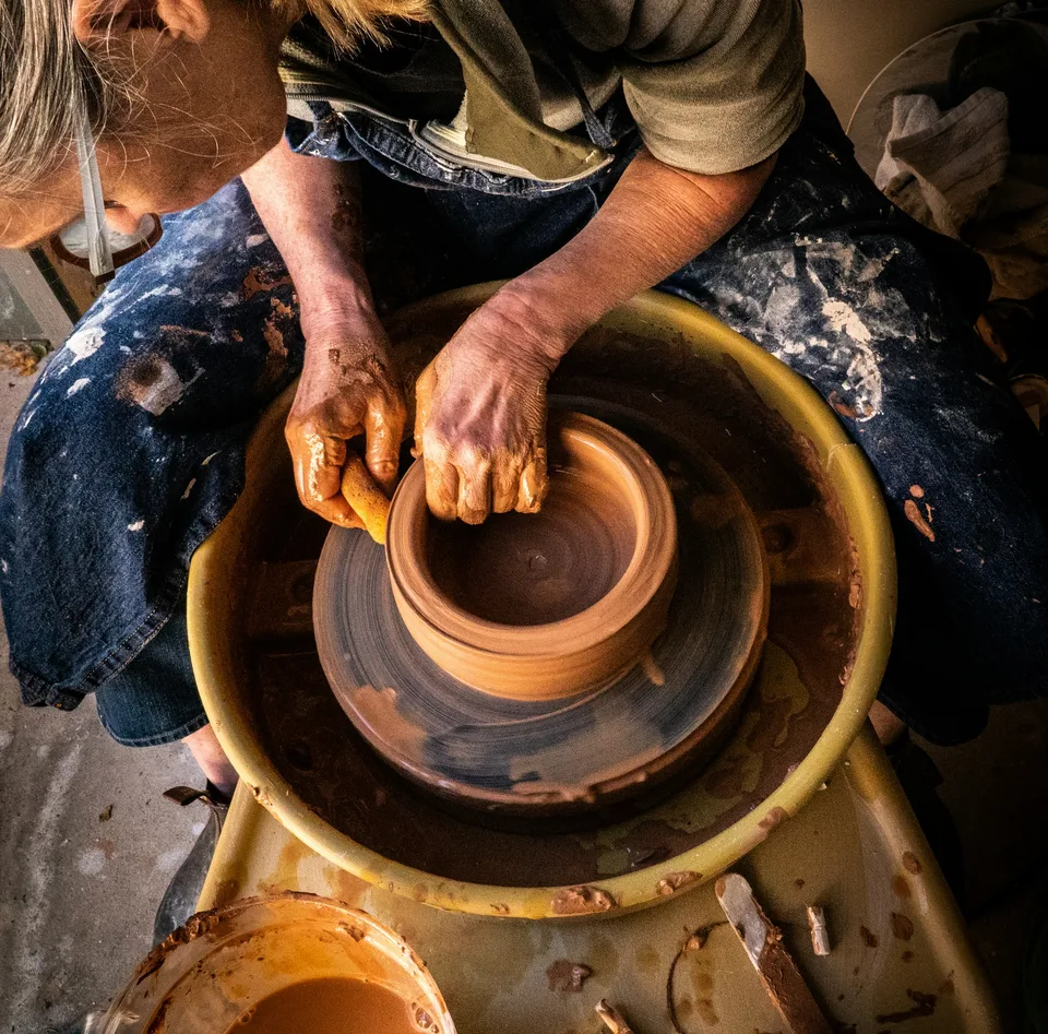 A potter at work on the wheel